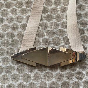 Vintage 80s Elastic Belt with Gold Toned Geometric Buckle